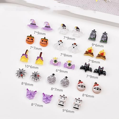 Halloween Nail Art Charms Set - 100pcs 3D Pumpkin, Ghost, Broom & Web Shapes - Variation Halloween-5
