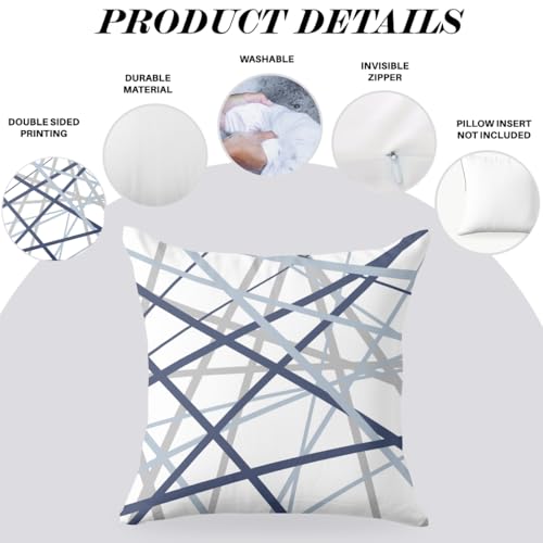 Abstract Line Art Navy Blue Throw Pillow Cases Pack of 2 - 18x18 Inches