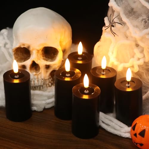 Halloween Mirror Surface Candles with Remote Timer - Black Set of 6