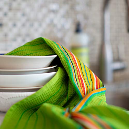 Cotton Craft Salsa Stripe Kitchen Towels Set - 12 Pack Multi-Color 16x28 Inches