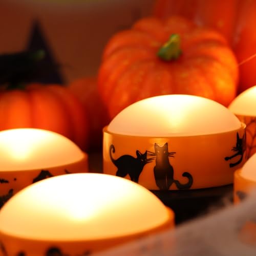 Halloween Battery LED Jack-O-Lantern Pumpkin Lights with Remote & Decals - Orange, 4 Pack