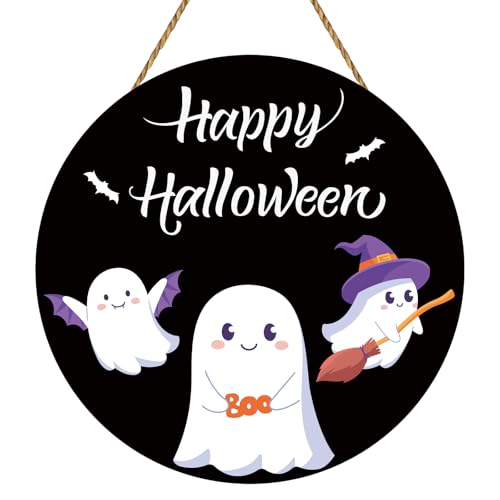 Halloween Door Sign Decor - Cute Ghost & Bat Welcome Halloween Wall Hanging