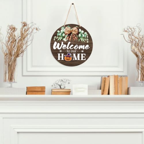 Interchangeable Welcome Sign for Front Door with Seasonal Accessories - Taupe Brown