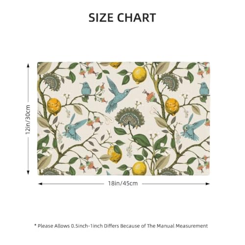 Retro Lemon Placemat Set of 4 - Summer Blue Birds Botanical Flower Table Mats