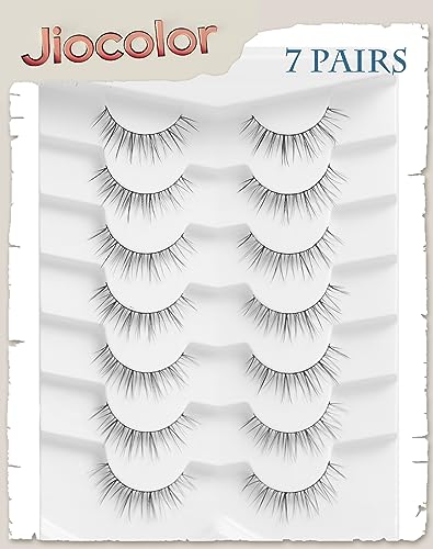 Natural Look False Eyelashes S12 - Wispy C Curl, Thin Band, Reusable 7 Pairs - Natural Girl Variation