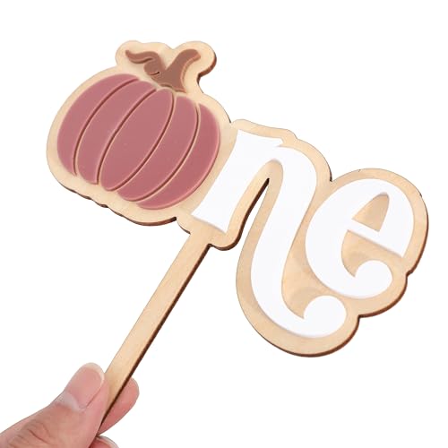 Halloween Pumpkin 1st Birthday Cake Topper - Mauve Wood & Acrylic 'One' with Fall Pumpkin Design
