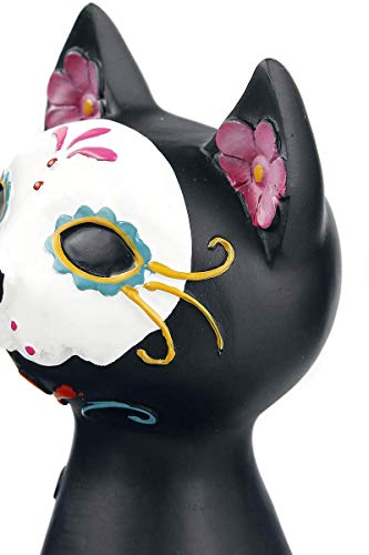 Sugar Kitty Figurine - Dia de los Muertos Black Cat Hand-Painted Resin Decor