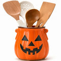 Halloween Ceramic Pumpkin Utensil Holder for Kitchen, Orange Candy Crock