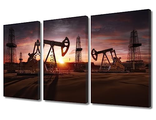 Oil Industry Wall Art - Drilling Rigs & Pump Jacks Canvas Prints - 36x24 Inches - Ready to Hang - Variation of THIS listing