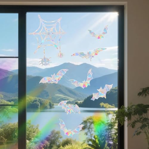 Halloween Bat Window Decals Set - Bird & Wildlife Safe Rainbow Stickers, Reusable & Non-Adhesive, 36 Pieces