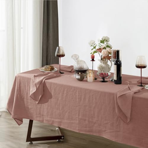 Pink Linen Tablecloth 60x84 Inches - Stone Washed Organic Fabric