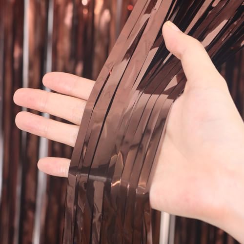 Brown Foil Fringe Backdrop Curtains - 3.3x6.6ft, 9 Pieces, Reusable Party Decor