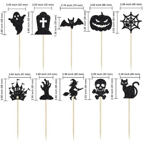 Halloween Cupcake Toppers - 30 Pcs Black Glitter Cake Decorations - Variation of THIS listing
