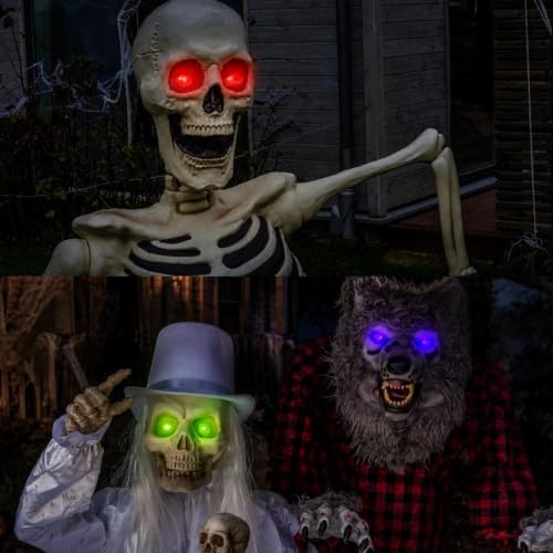 LED Glowing Eyes for Skeletons Halloween Light Up Eyes - Red 2 Sets - Waterproof & Timer