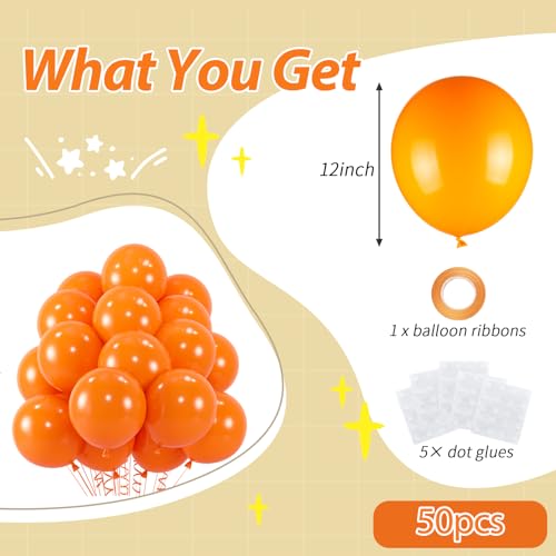 Orange Latex Balloon Set - 50 Helium-Quality 12-Inch Balloons with Ribbon & Glue - Variation: Orange