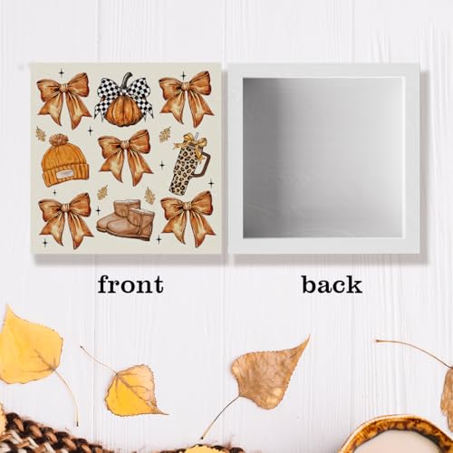 Fall Pumpkin Bow Decor - Wooden Box Halloween Autumn Home Accent - Variation of Bow 3