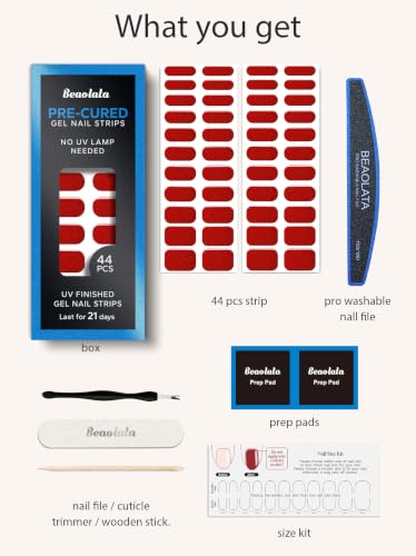 Gel Nail Strips Pigeon Blood Ruby - Long Lasting No UV Light Needed, Easy Apply & Remove
