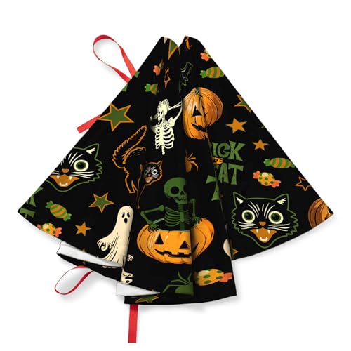 Halloween Tree Skirt 36 Inch Black Ghost Pumpkin Skull Cats Xmas Decor Festive Tree Mat
