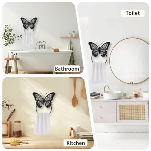Butterfly Decorative Towel Ring for Bathroom Wall Mount Black Metal Accessory
