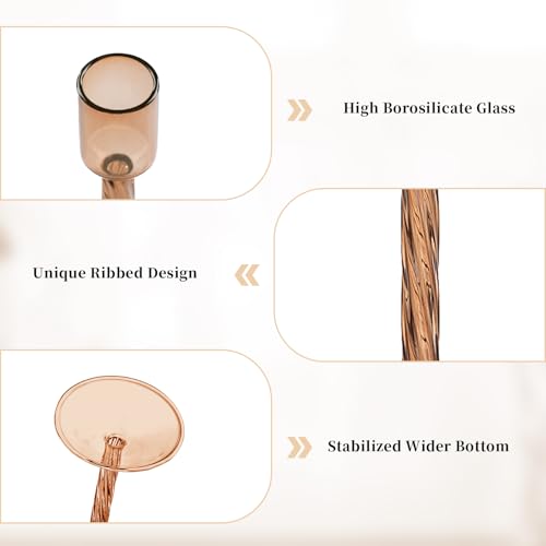 Amber Taper Candlestick Holders - 4 Pack with Brown Variation, Elegant Thanksgiving Table Decor