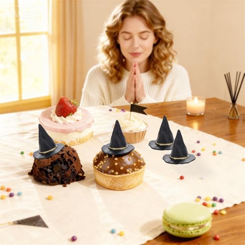 Mini Witch Hat Cake Decorations - Halloween Party & Baking Supplies, 24 pcs