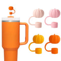 Fall Pumpkin Silicone Reusable Straw Cover Caps - Orange Pink, 4 Pack