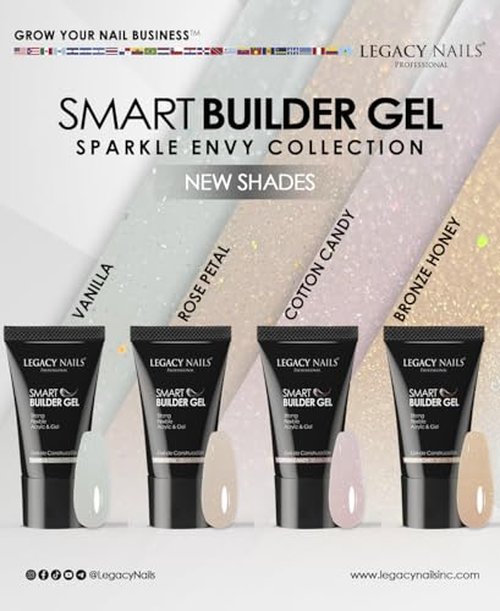 LEGACY NAILS SMART BUILDER GEL 1oz - Odor-Less, Full-Color Coverage, Advanced Viscosity Formula, Perfect for Sculpting Nail Extensions (Coton Candy)