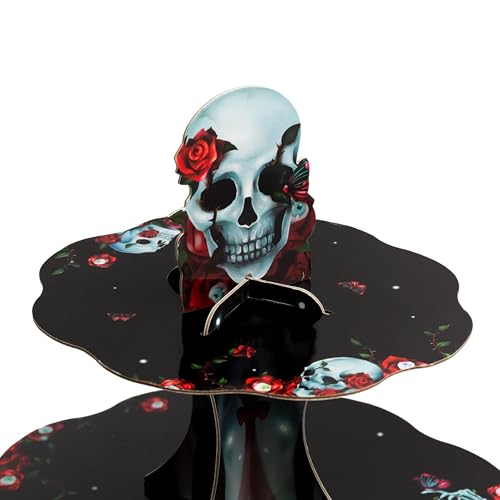 Halloween Skeleton Cupcake Stand Black and Red Gothic Party Decor