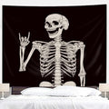 Skull Skeleton Wall Tapestry - Gothic Black & White Halloween Home Decor - 51x59 Inches