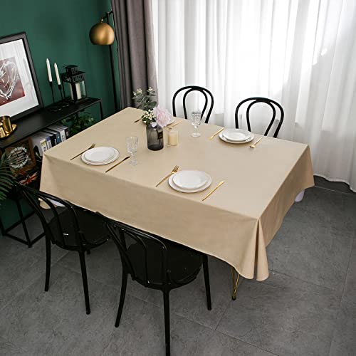 Vinyl Tablecloth with Flannel Backing - Champagne Waterproof & Stain-Resistant 60x102 Inches