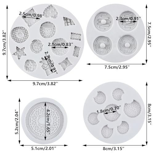 Cookie Fondant Molds Set of 4 - Donut Biscuit Silicone Mold with Variation B
