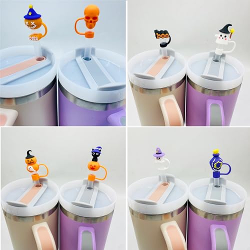 9pcs Halloween Silicone Straw Toppers for 30/40oz Tumblers - Dust-Proof & Reusable