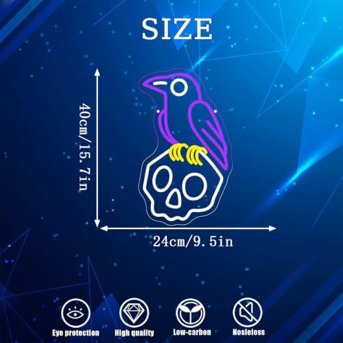 Crow Skull Neon Sign Halloween Neon Light LED Gothic Spooky Decor - Purple+Cool White+Lemon Yellow