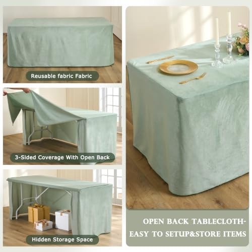 2 Pack Sage Green Fitted Tablecloth for 6ft Rectangle Tables Wrinkle Free