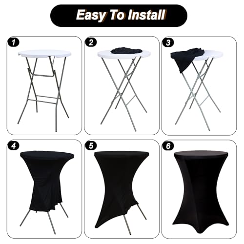 Fixwal 4 Pack Black Round Fitted Cocktail Tablecloths - 32x43 Inches