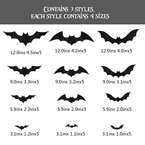 Halloween 3D Bat Decorations Set - 60 PVC Flying Wall Stickers for Party & Home Decor