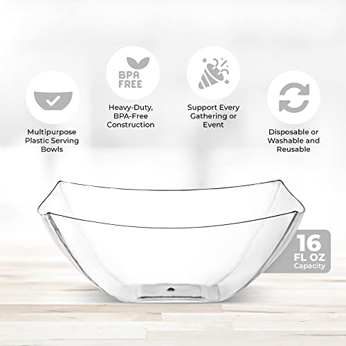 16oz Disposable Clear Plastic Square Serving Bowls - Pack of 4 - Party & Candy