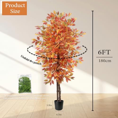 6FT Artificial Ficus Tree with Autumn Foliage - Seasonal Home Decor - Orange