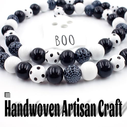 Halloween Wooden Bead Garland Decor with Ghost & Tassel - Black