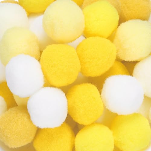 Mini Fuzzy Pom Poms 1 Inch 25mm - Yellow Series, 108 Pcs for Crafts & Decorations