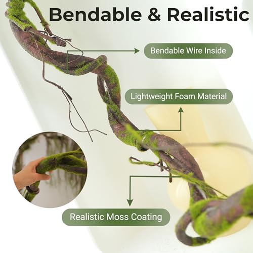 Artificial Mossy Tree Branches - Bendable Reptile Jungle Vines, 70.9 Inches