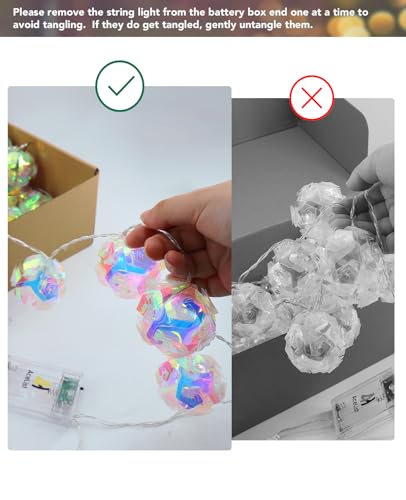 AceList Lotus Ball 50 LED Iridescent String Lights - USB & Battery Powered Disco Decor