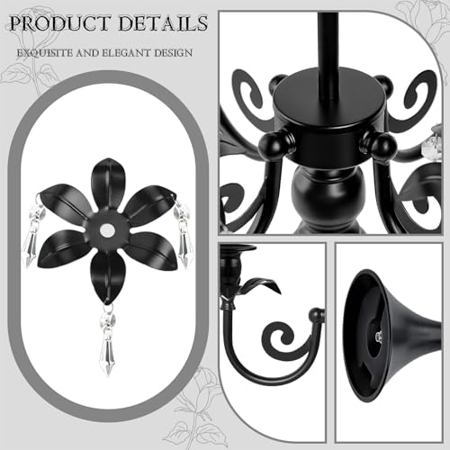 5Arm Crystal Pendant Candle Holder Set - Black Taper Candlesticks for Home Decor, Weddings, Parties