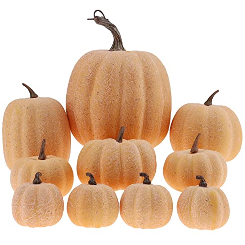 Artificial Pumpkin Set 10pcs - Orange Halloween Fall Decor for Porch & Home