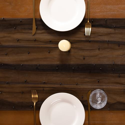 Black Pearl Table Runner 10FT Fall Tulle Gauze Boho Decor with Variation Black / 1 Pack