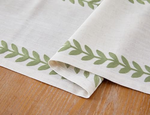 Embroidered Light Green Table Runner 13x90 Inches - Elegant Linen & Polyester