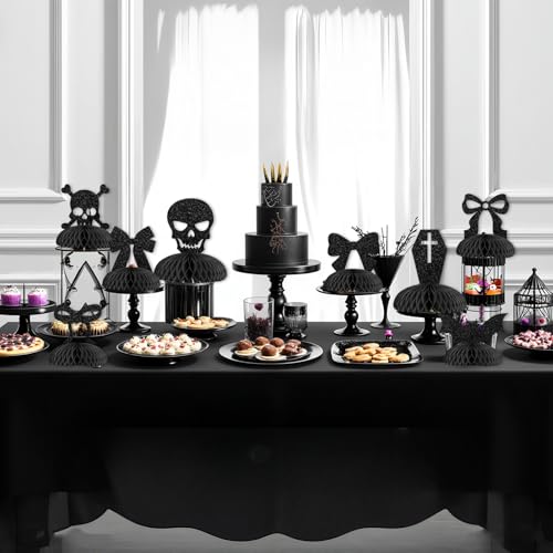 Black Gothic Bow Honeycomb Centerpieces - 8 Pcs for Party Decorations