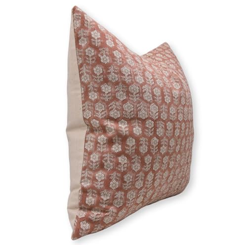 Orange Handmade Block Print Pillow Cover 22x22 Inch Cotton Cushion for Sofa Bed Decor - Tulsi Buti