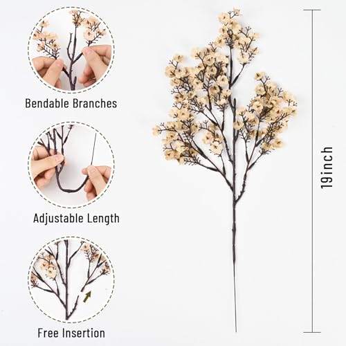 Beige Silk Baby's Breath Flowers - 6 Pack Real Touch Faux Floral Decor
