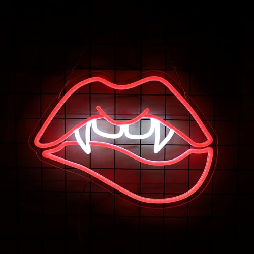 Vampire Fangs Lip Neon Sign - Red Halloween Wall Decor, Man Cave, Party, Birthday Gift